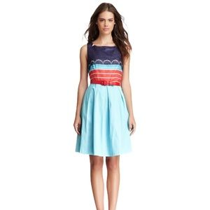 EUC Eva Franco Pleated Stripe Blue/Red Dress Sz 8